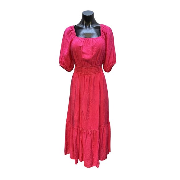 Saks Fifth Avenue Dresses & Skirts - Saks Fifth Avenue Pink Midi Dress w/Puff Sleeves